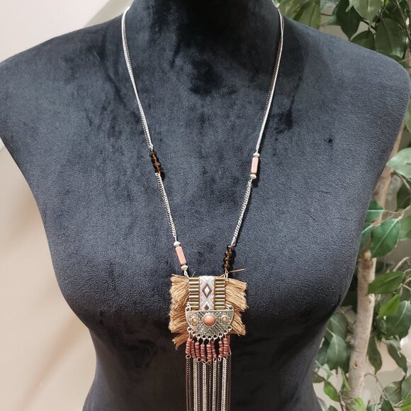 Bohemian Tribal Tassel Beaded Chain Pendant Necklace Punk with Lobster Clasp - Picture 2 of 7